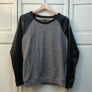 Leather Sleeve Sweatshirt